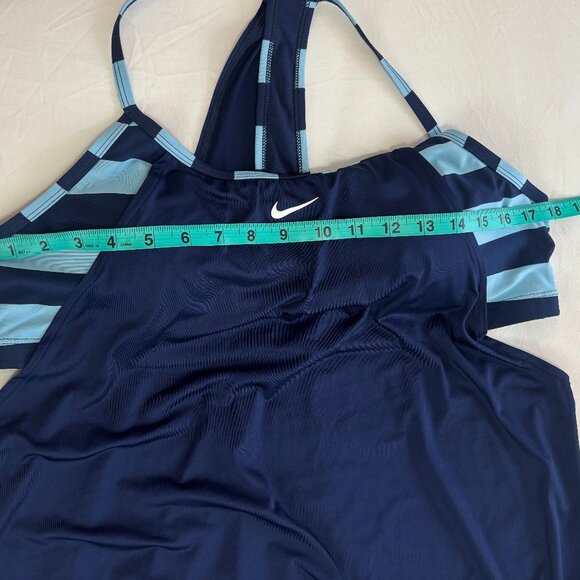 NWT Nike Women's Navy Striped Racerback Layered Tankini Swimsuit Top, Size XL - Picture 10 of 13